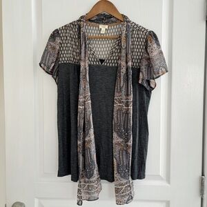 Anthropologie Tiny Blouse Joy Tie Neck Bow Grey